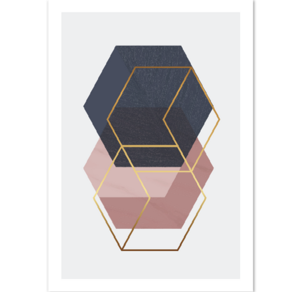 Marble Blush Dark Blue Gold Geometric Poster 03