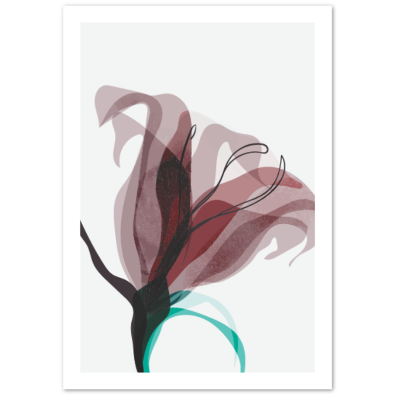 Burgundy Teal Floral Botanical Poster 01