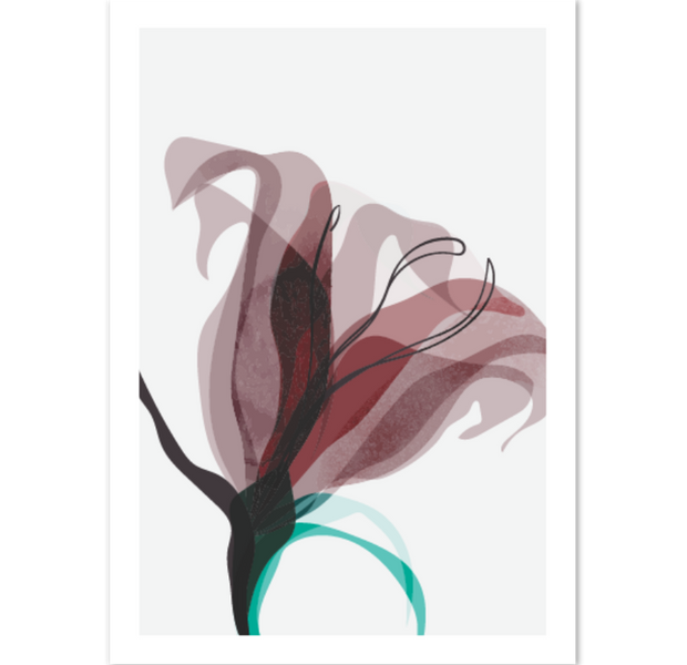 Burgundy Teal Floral Botanical Poster 01