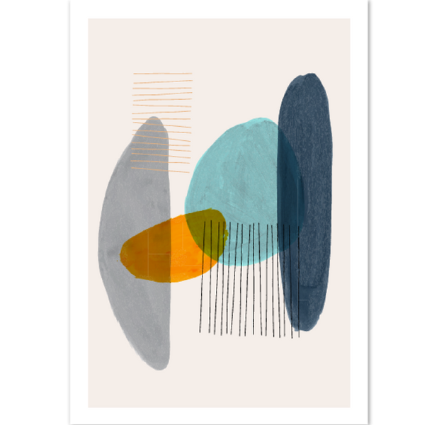Blue Orange Shapes Abstract Poster 02