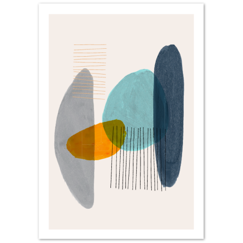 Blue Orange Shapes Abstract Poster 02