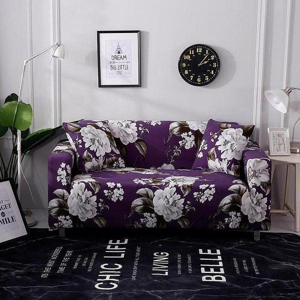 Purple White Flowers Sofa Cover-TipTopHomeDecor