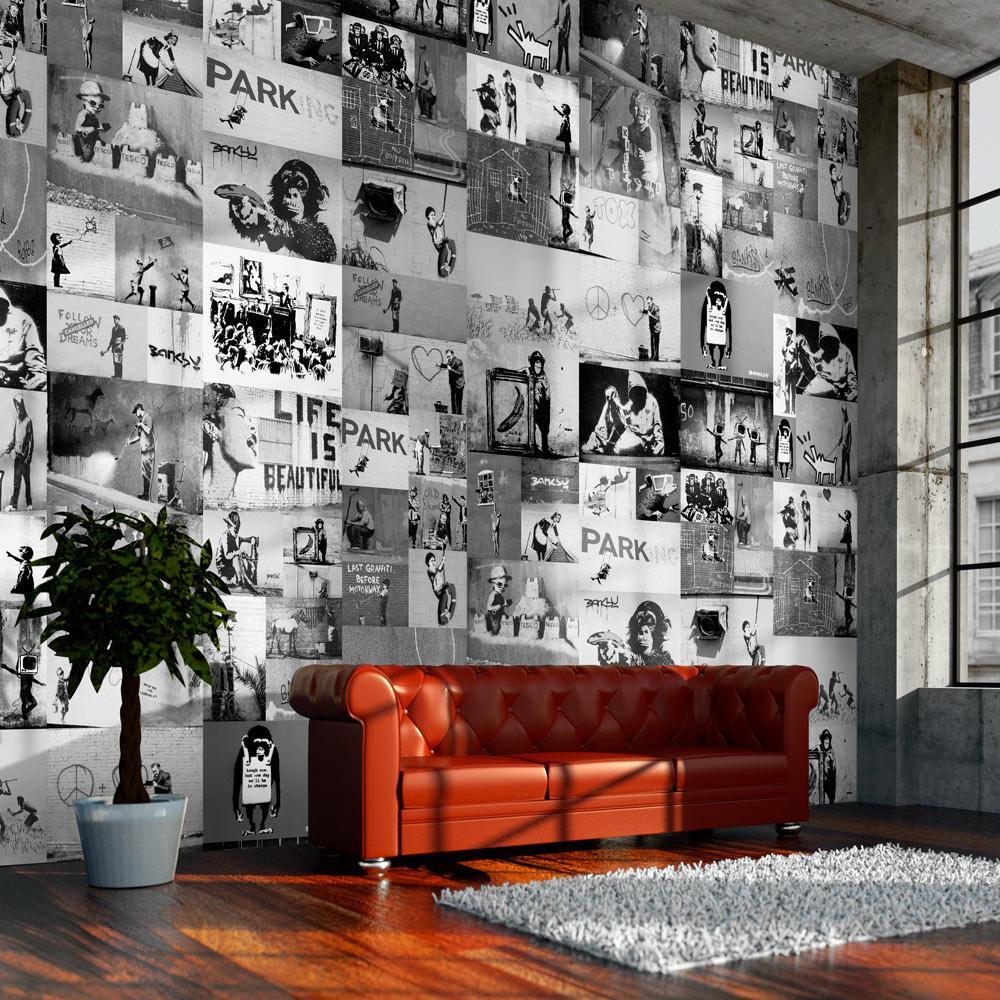 Wall mural - Banksy - grey collage-TipTopHomeDecor
