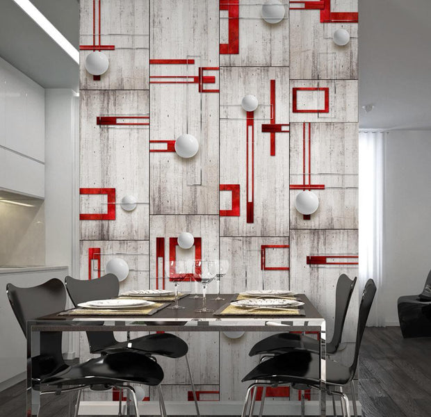 Wall mural - Concrete, red frames and white knobs-TipTopHomeDecor