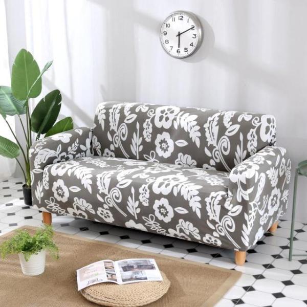 Simple Beige White Flower Sofa Cover