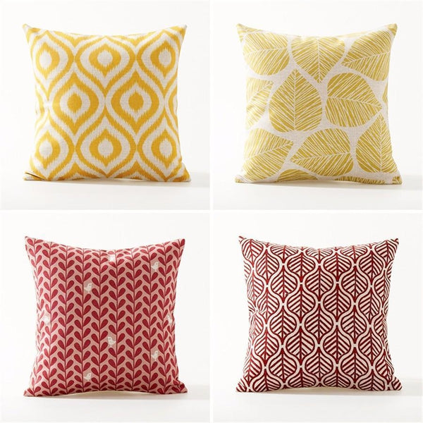 Simple Yellow Red Leaves Geometric Nordic Pattern Cushion Covers-Tiptophomedecor