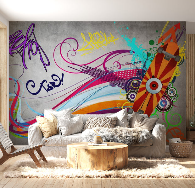 Peel & Stick Street Art Wall Mural - Skateboard Graffiti - Removable Wall Decals