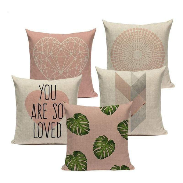 Soft Pink Grey Leaves Cushion Covers-TipTopHomeDecor