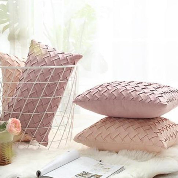 Solid Blush Pink Grey Woven Cushion Covers-TipTopHomeDecor