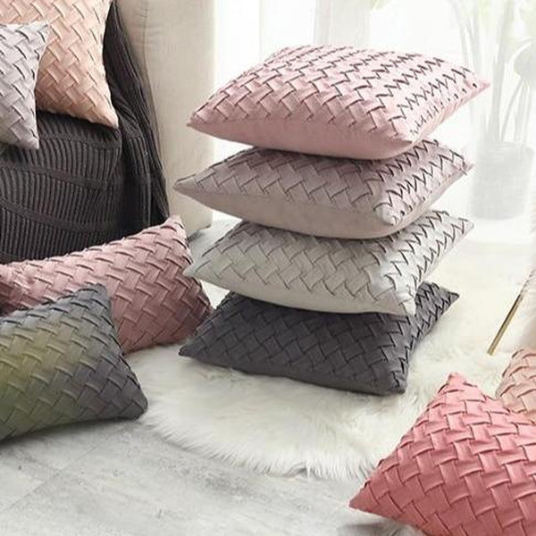 Solid Blush Pink Grey Woven Cushion Covers-TipTopHomeDecor