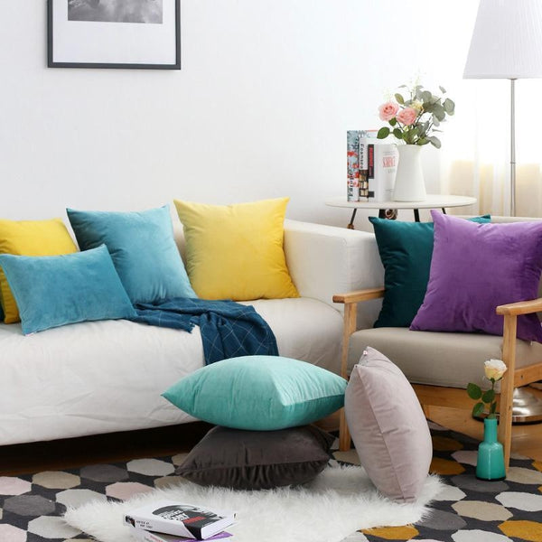 Solid Bright Colors Soft Velvet Square Cushion Covers-Tiptophomedecor