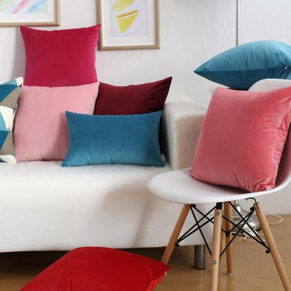 Solid Bright Colors Soft Velvet Square Cushion Covers-Tiptophomedecor