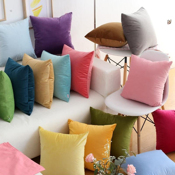 Solid Bright Colors Soft Velvet Square Cushion Covers-Tiptophomedecor