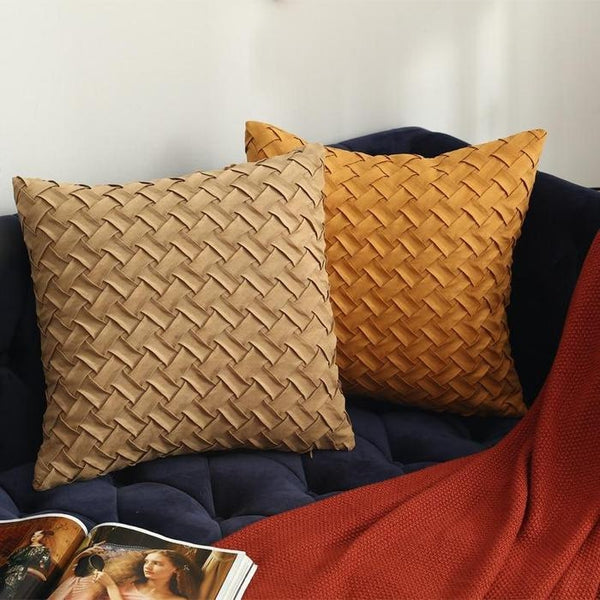 Solid Yellow Brown Dark Red Woven Cushion Covers-TipTopHomeDecor
