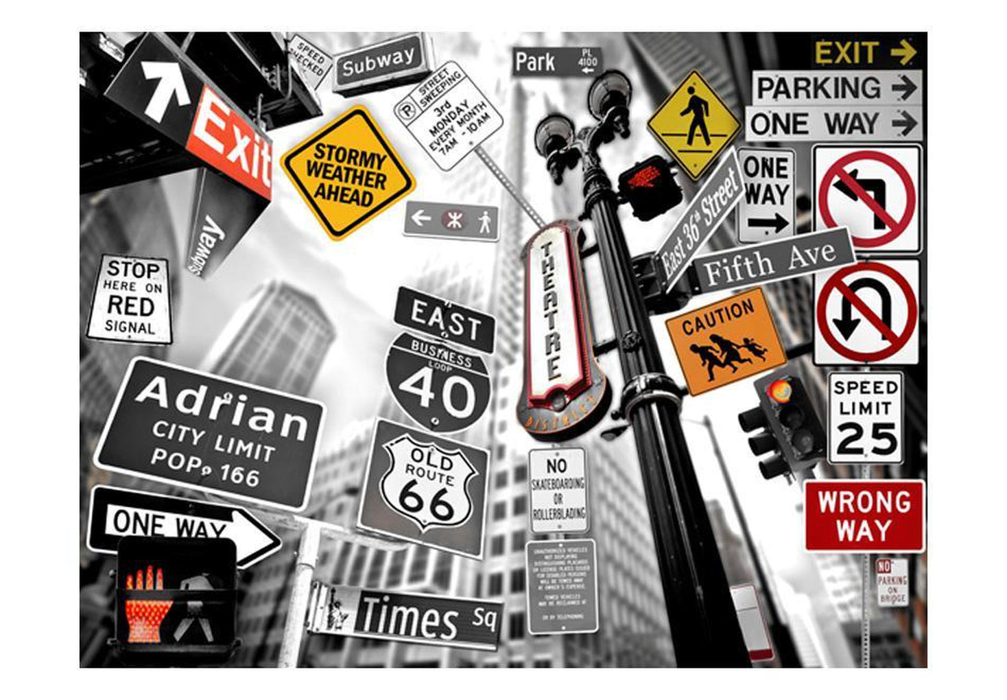 Wall mural - NYC signs on a monochrome background-TipTopHomeDecor