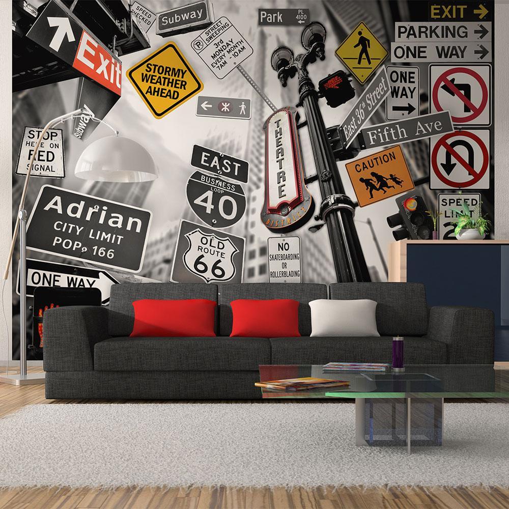 Wall Mural - NYC Signs on A Monochrome Background - 157.5x121.7