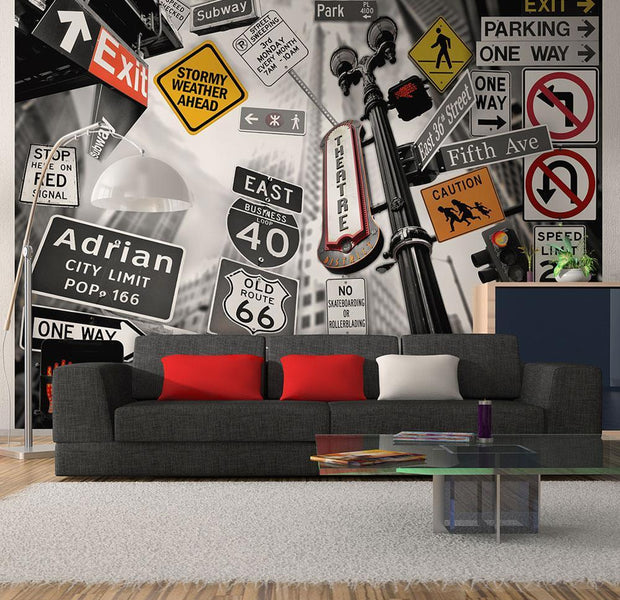 Wall mural - NYC signs on a monochrome background-TipTopHomeDecor