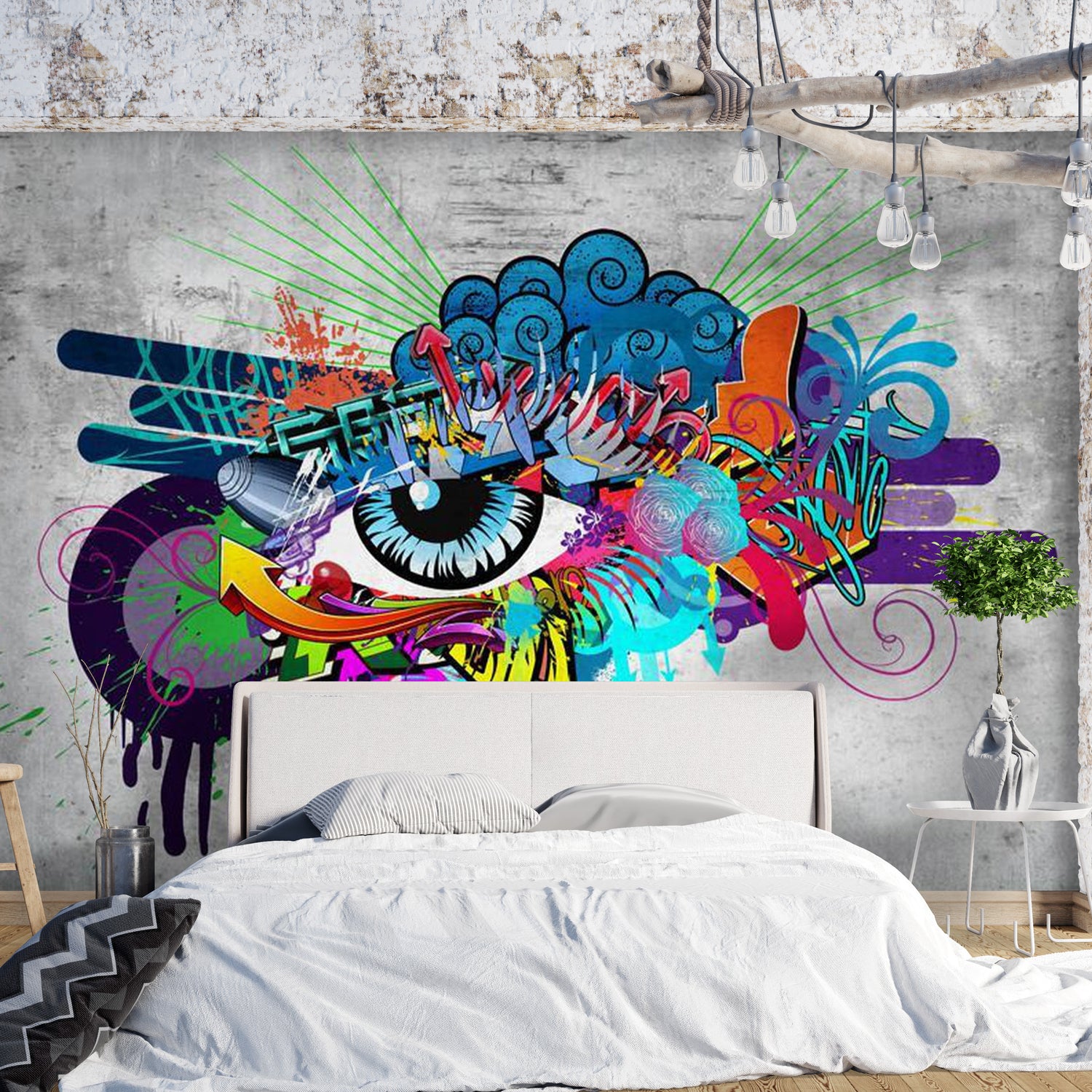 Peel & Stick Street Art Wall Mural - Graffiti Eye - Removable Wall Decals
