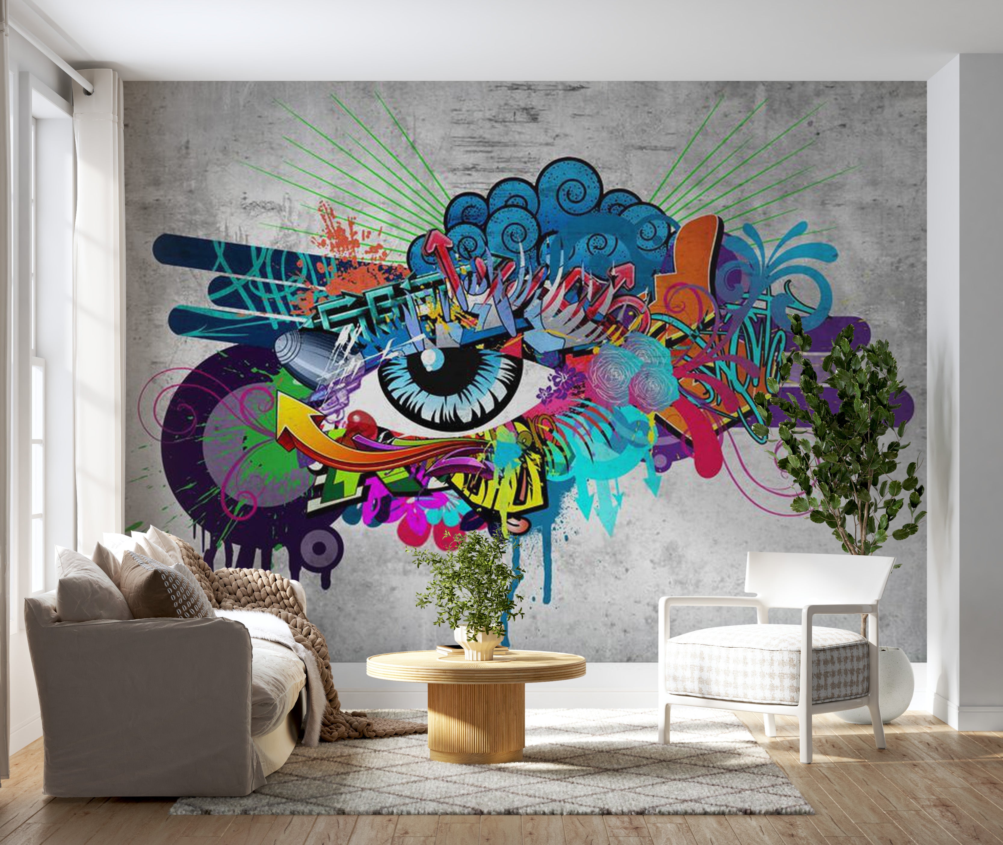 Peel & Stick Street Art Wall Mural - Graffiti Eye - Removable Wall Decals