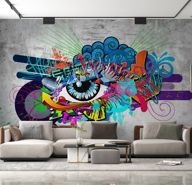 Peel & Stick Street Art Wall Mural - Graffiti Eye - Removable Wall Decals