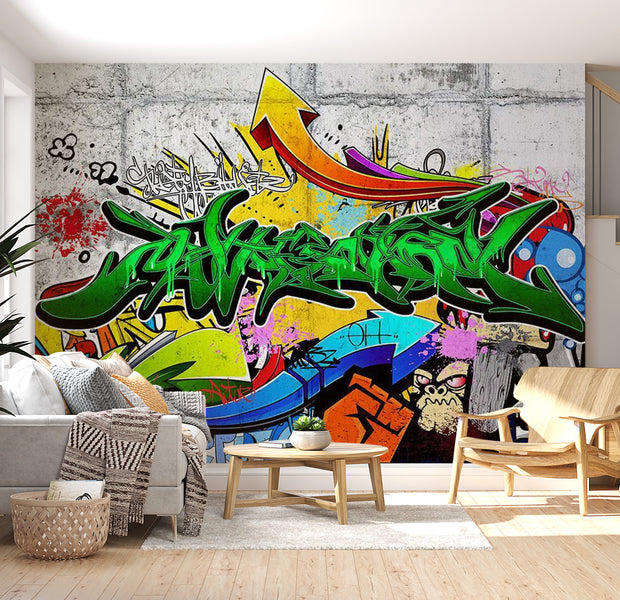 Peel & Stick Street Art Wall Mural - Green Urban Graffiti - Removable Wall Decals