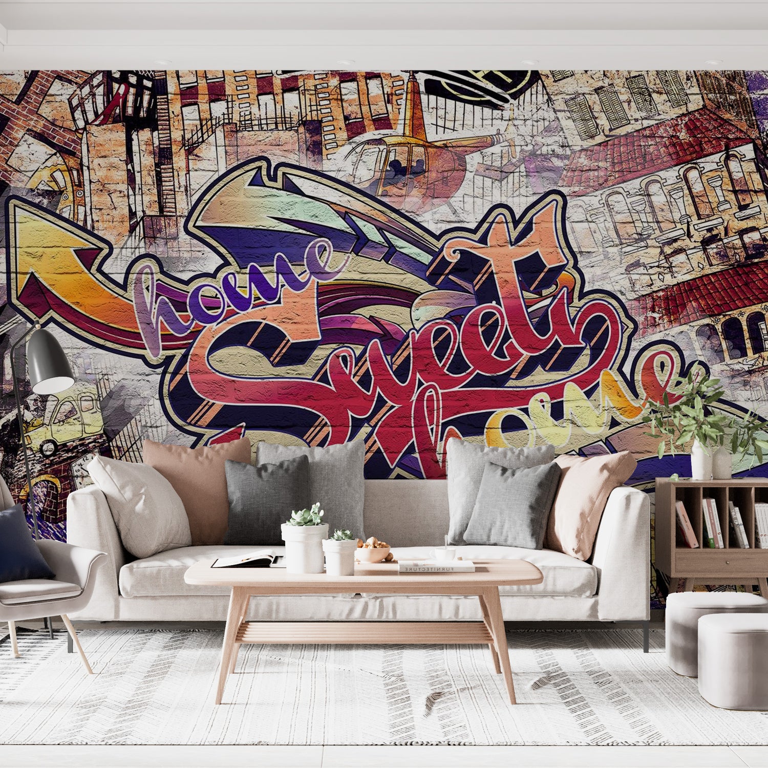 Peel & Stick Street Art Wall Mural - Home Sweet Home Graffiti - Removable Wall Decals