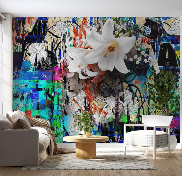 Peel & Stick Street Art Wall Mural - Urban Lily Graffiti Art - Removable Wall Decals