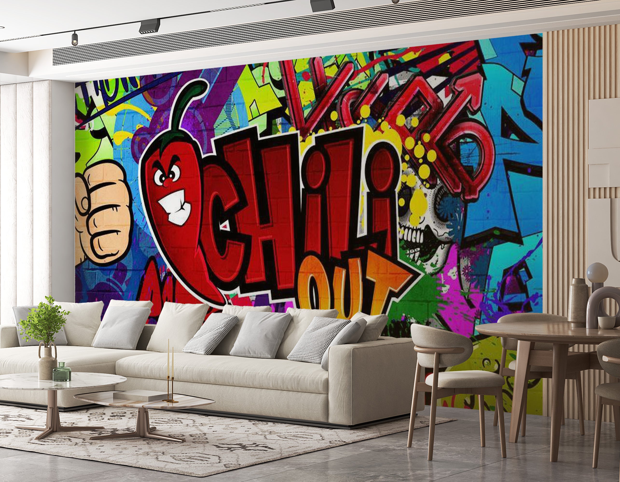 Peel & Stick XXL Street Art Wall Mural - Chili Out Graffiti - Removable Wall Decals