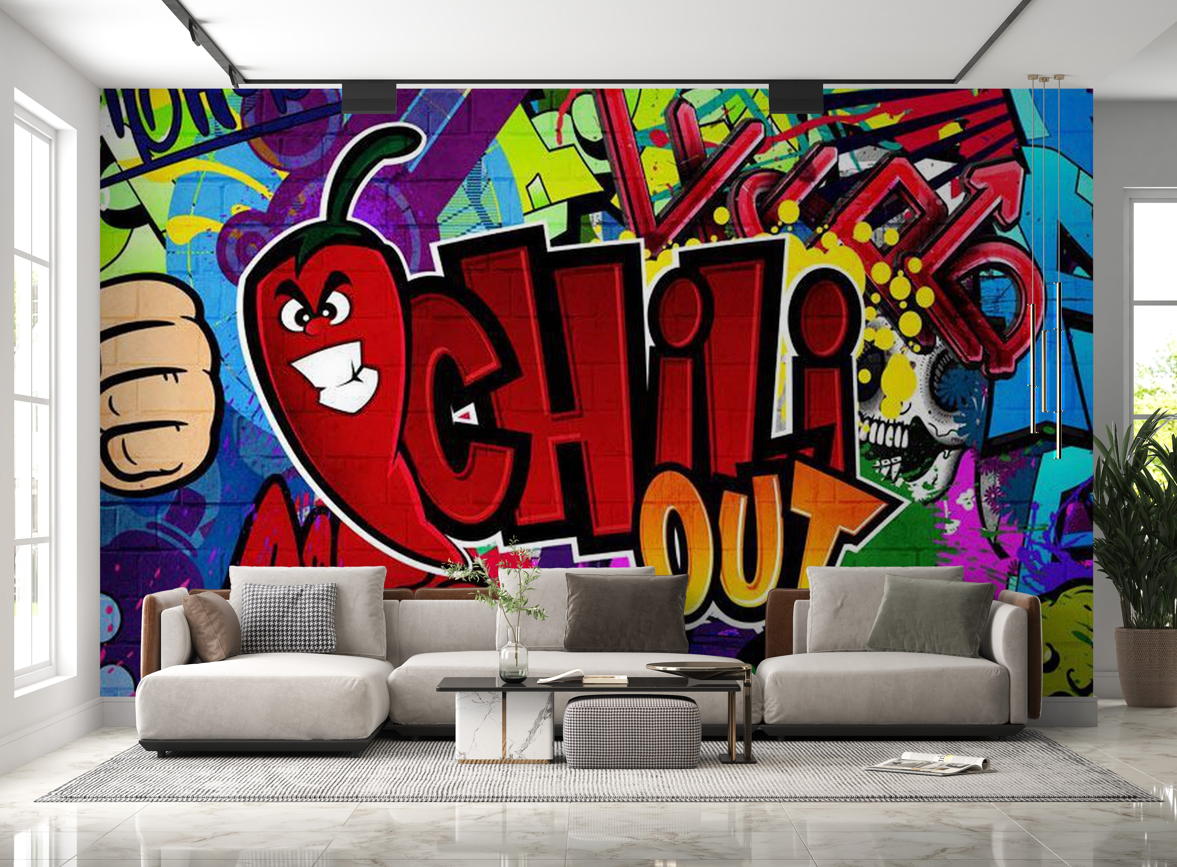 Peel & Stick XXL Street Art Wall Mural - Chili Out Graffiti - Removable Wall Decals