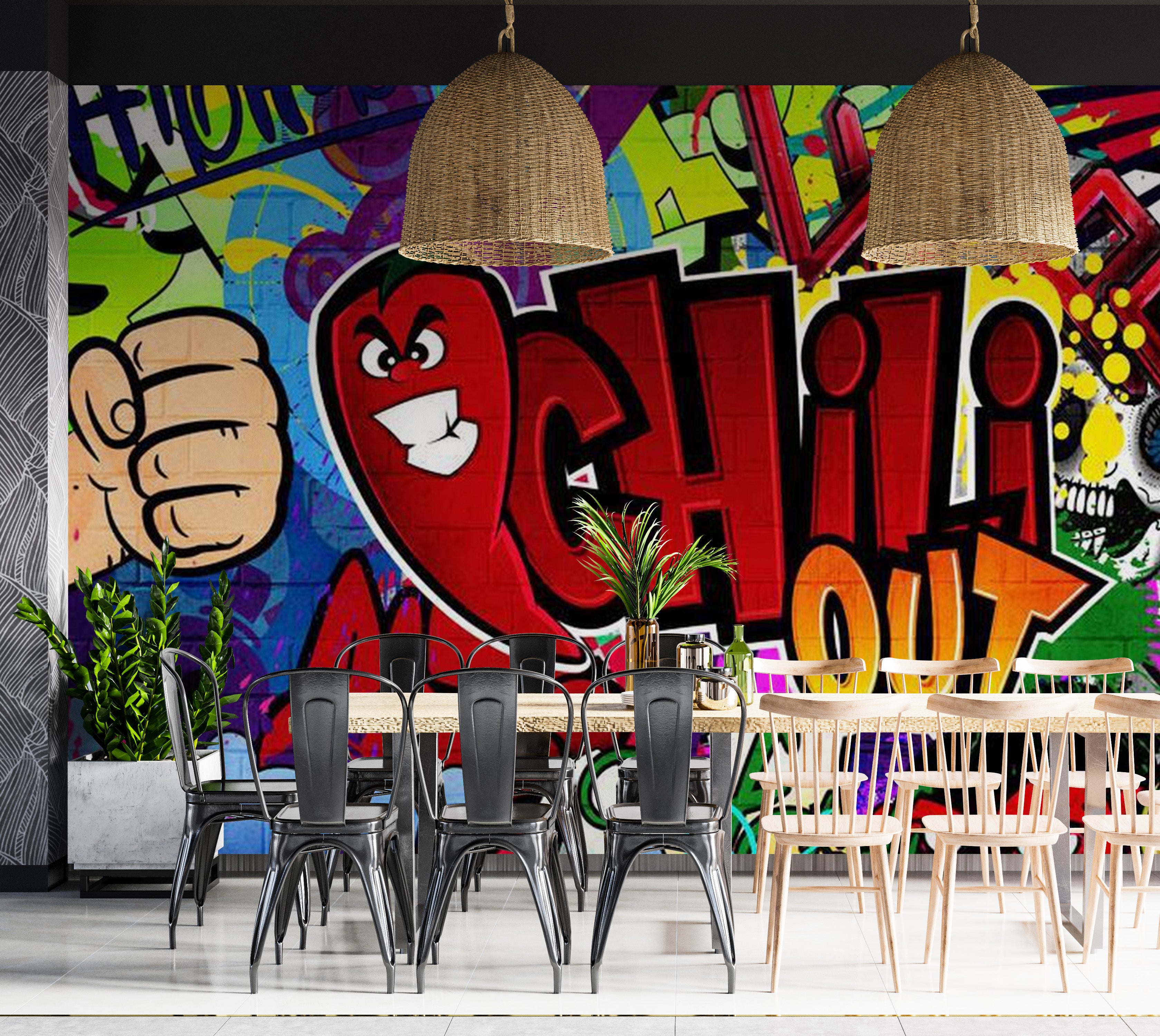 Peel & Stick XXL Street Art Wall Mural - Chili Out Graffiti - Removable Wall Decals