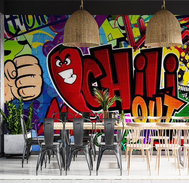 Peel & Stick XXL Street Art Wall Mural - Chili Out Graffiti - Removable Wall Decals
