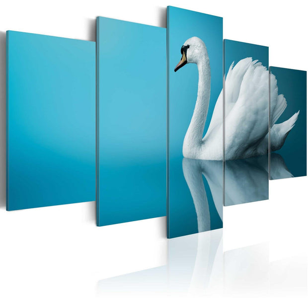 Stretched Canvas Animal Art - A Swan In Blue-Tiptophomedecor