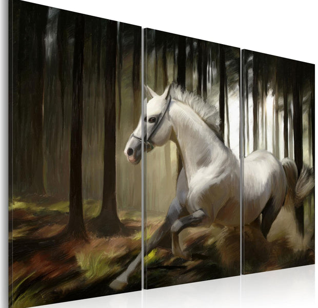 Stretched Canvas Animal Art - A White Horse In The Midst Of The Trees-Tiptophomedecor