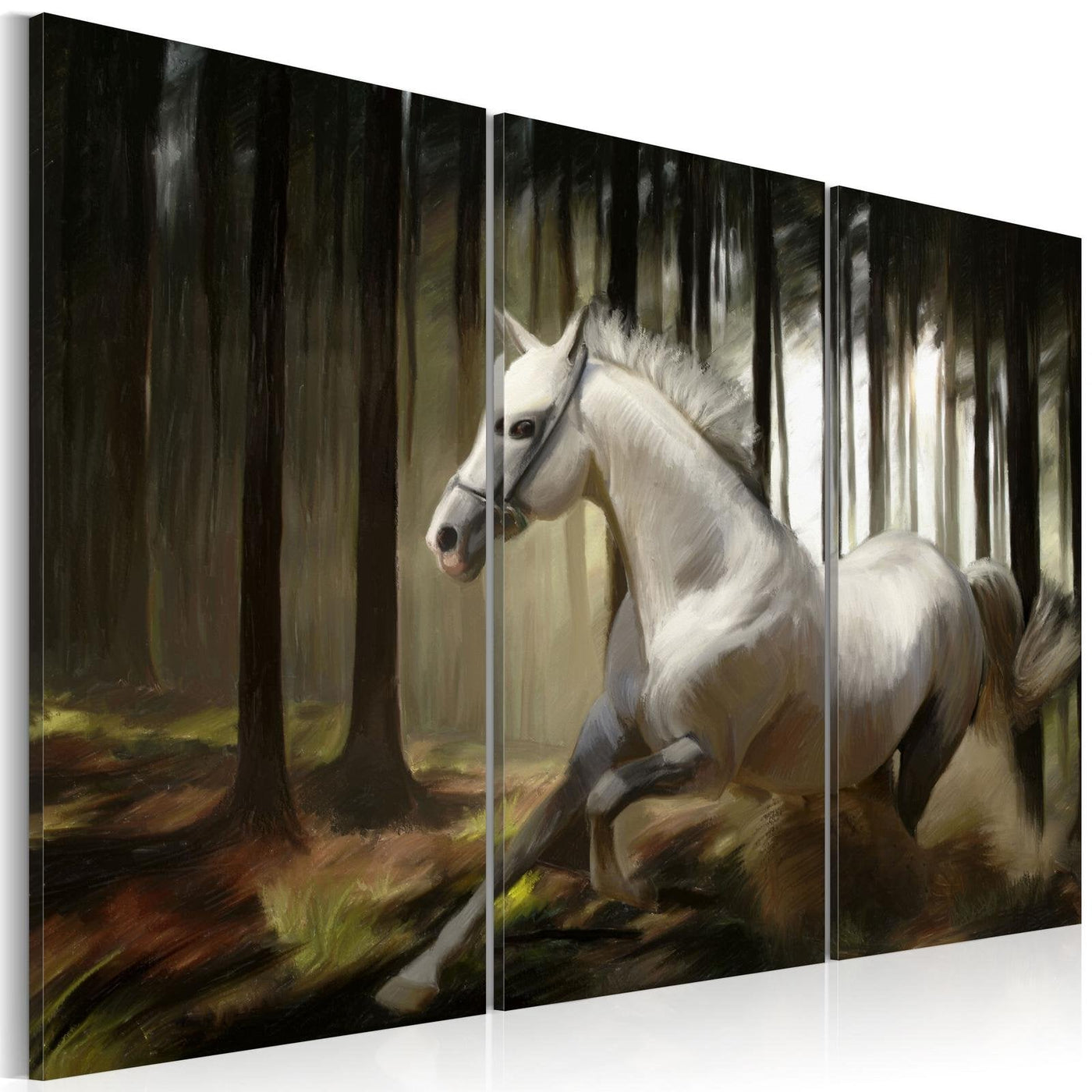 Stretched Canvas Animal Art - A White Horse In The Midst Of The Trees-Tiptophomedecor