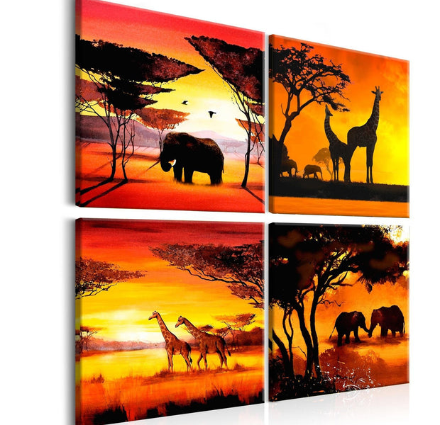 Stretched Canvas Animal Art - African Animals (4 Parts)-Tiptophomedecor