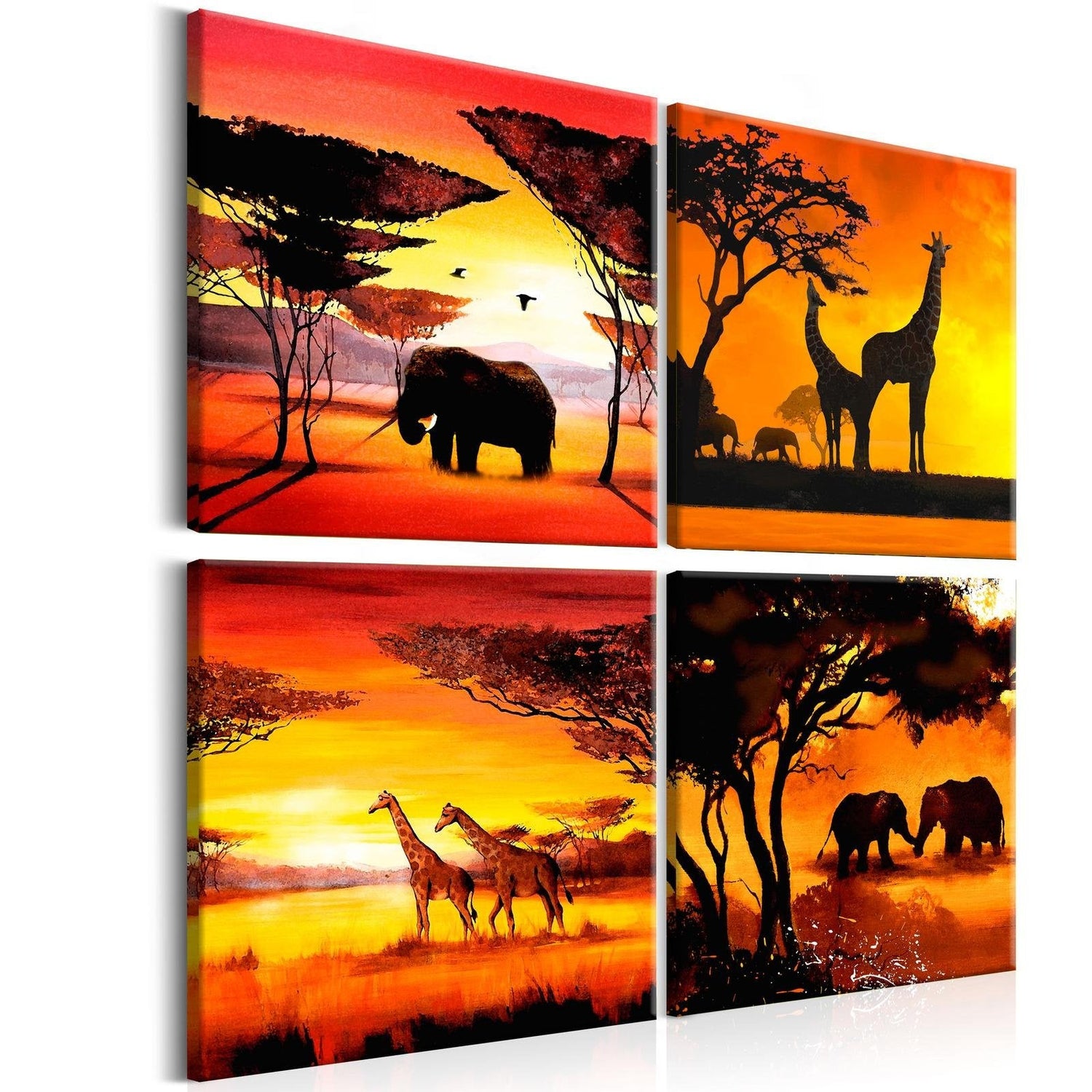 Stretched Canvas Animal Art - African Animals (4 Parts)-Tiptophomedecor