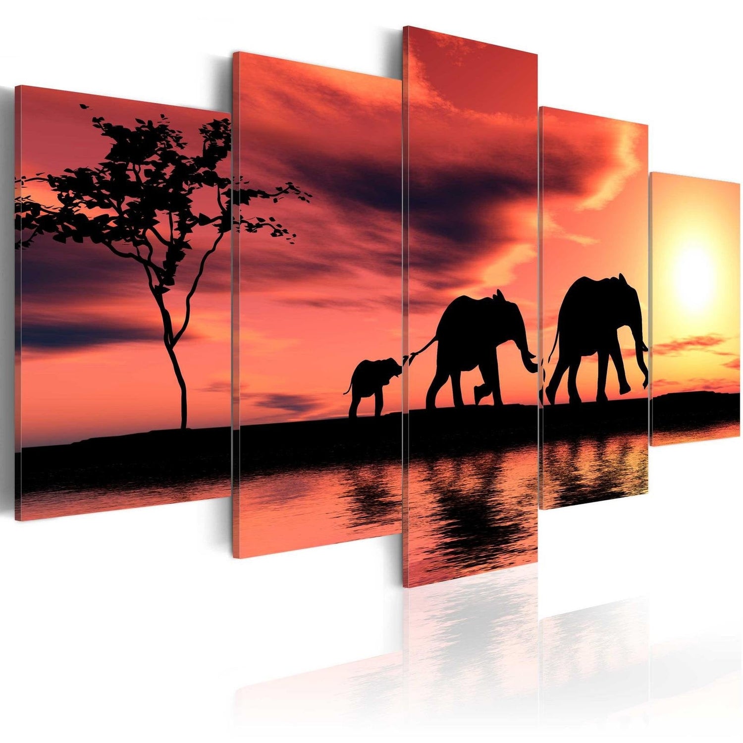 Stretched Canvas Animal Art - African Elephants Family-Tiptophomedecor