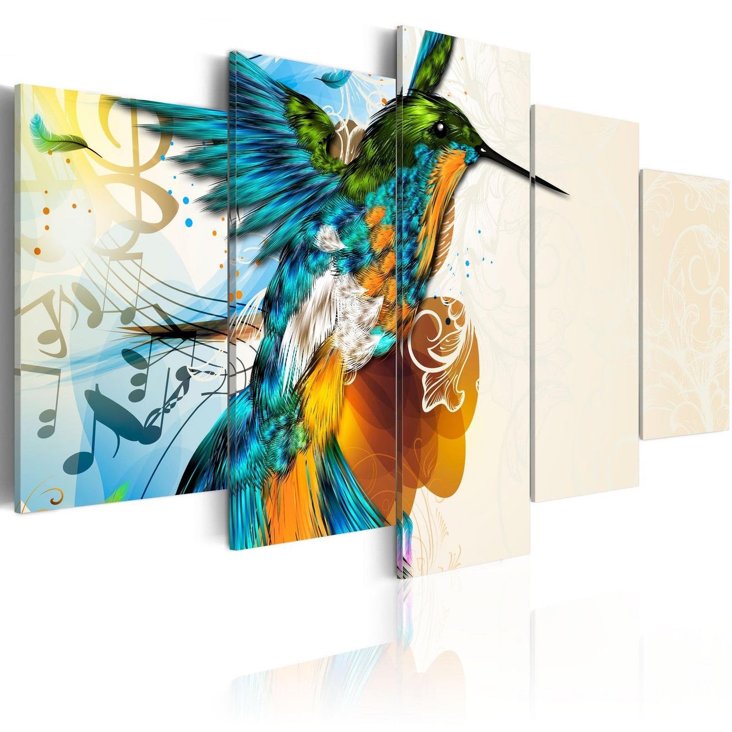 Stretched Canvas Animal Art - Bird'S Music - 5 Pieces-Tiptophomedecor