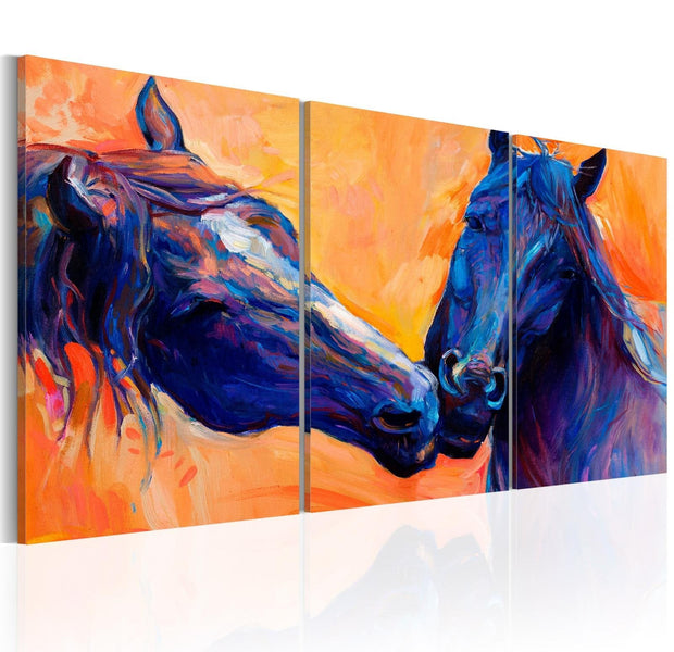 Stretched Canvas Animal Art - Blue Horses-Tiptophomedecor