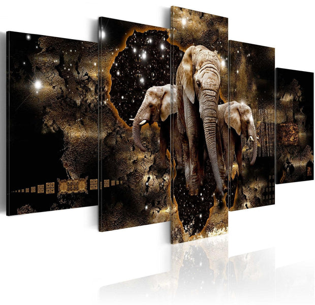 Stretched Canvas Animal Art - Brown Elephants 5 Piece-Tiptophomedecor