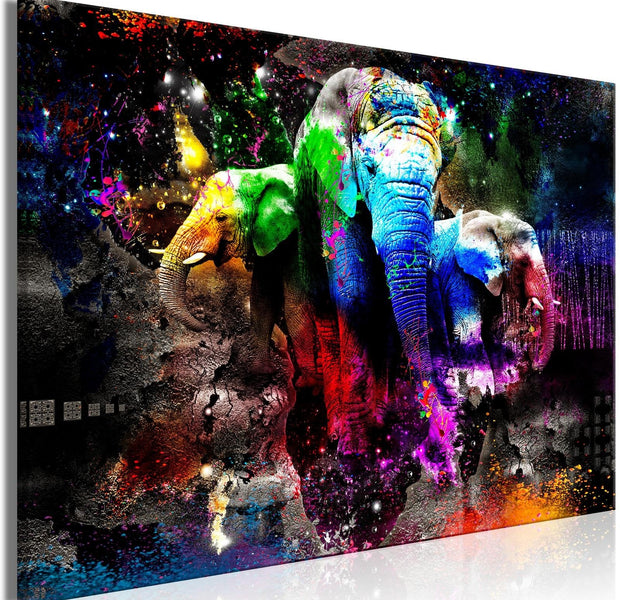Stretched Canvas Animal Art - Colorful Elephants Wide-Tiptophomedecor