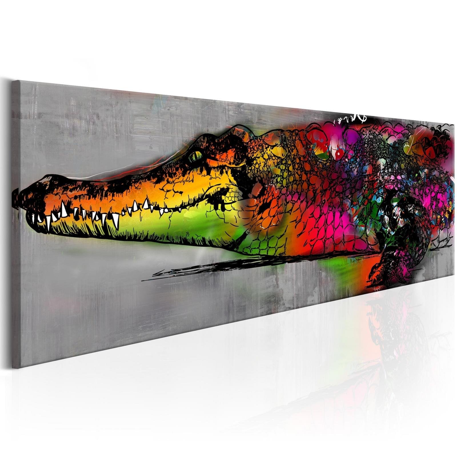 Stretched Canvas Animal Art - Colourful Alligator-Tiptophomedecor