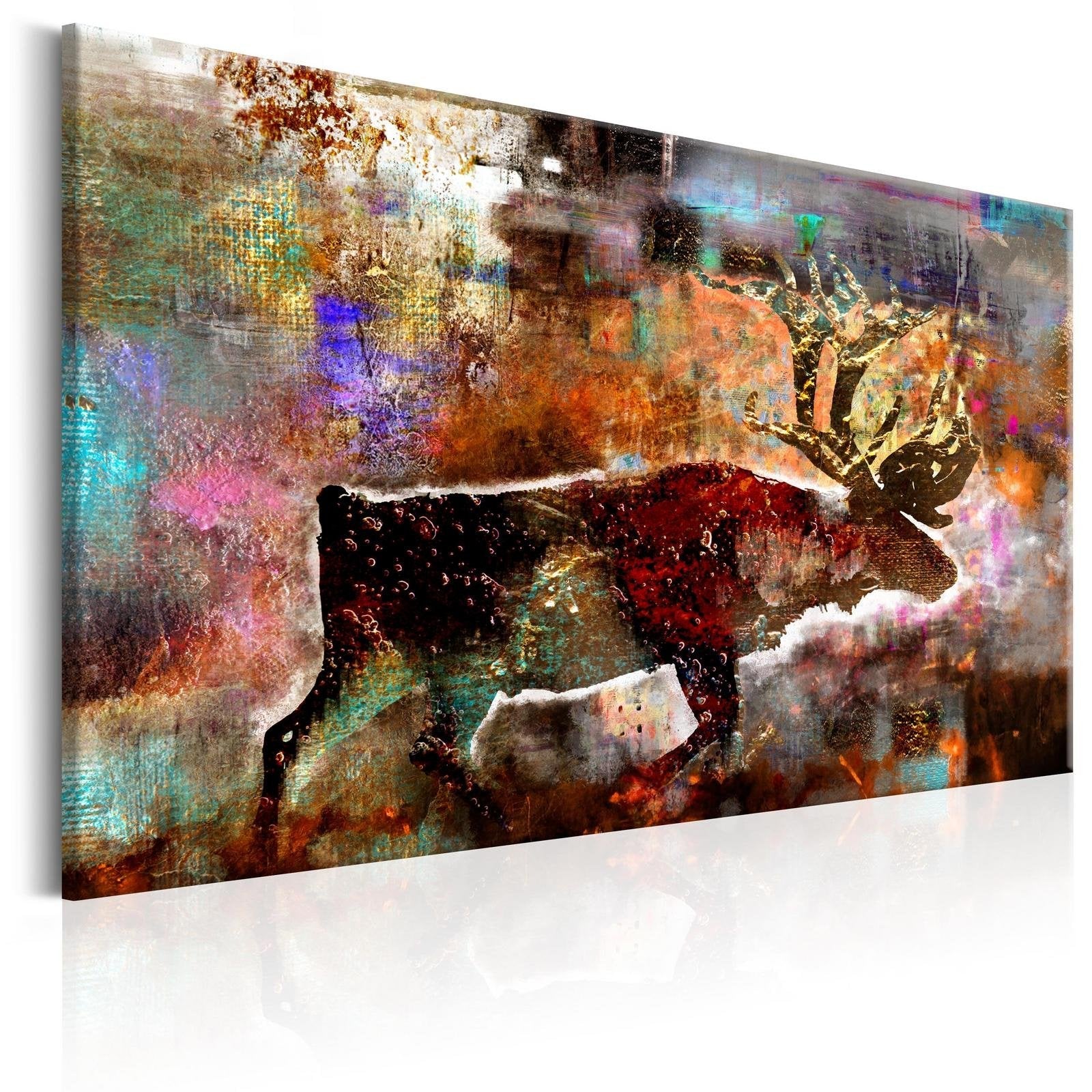 Stretched Canvas Animal Art - Colourful Caribou-Tiptophomedecor