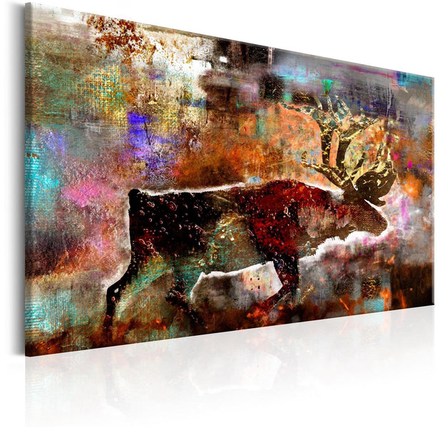 Stretched Canvas Animal Art - Colourful Caribou-Tiptophomedecor