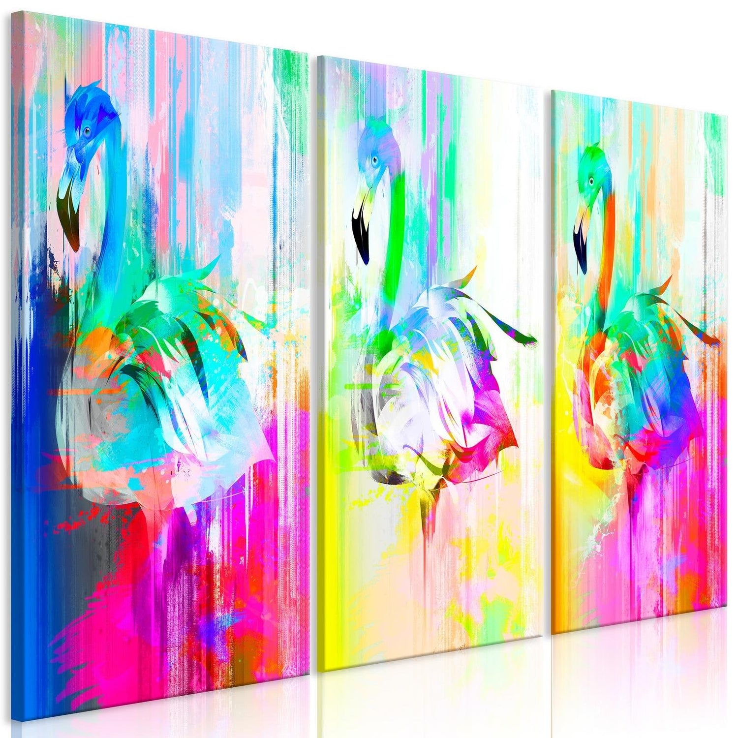 Stretched Canvas Animal Art - Colourful Flamingos-Tiptophomedecor