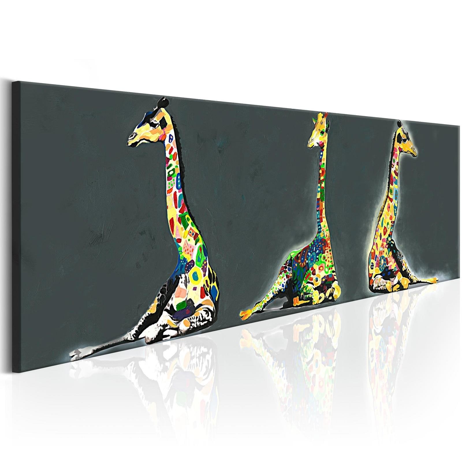Stretched Canvas Animal Art - Colourful Giraffes-Tiptophomedecor