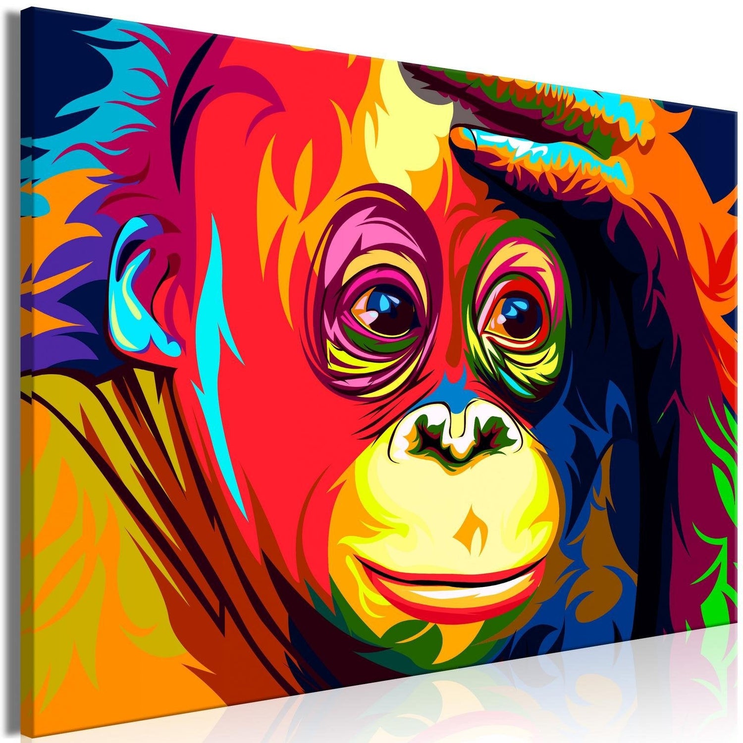 Stretched Canvas Animal Art - Colourful Orangutan Wide-Tiptophomedecor