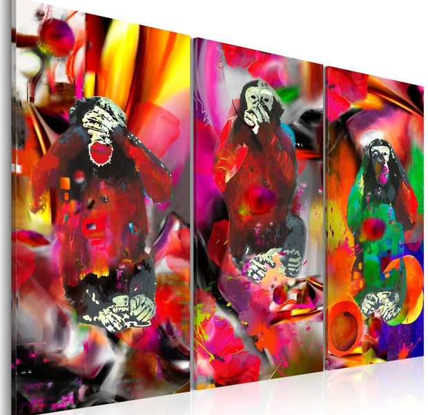 Stretched Canvas Animal Art - Crazy Monkeys - Triptych-Tiptophomedecor