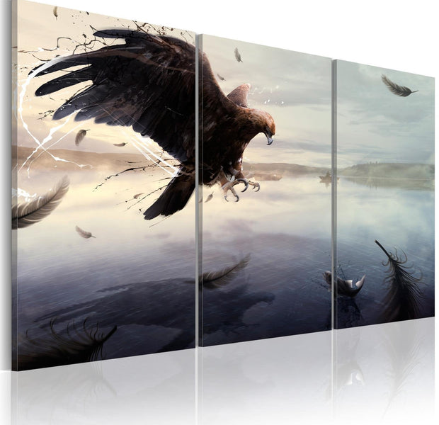 Stretched Canvas Animal Art - Eagle Above The Surface Of A Lake-Tiptophomedecor
