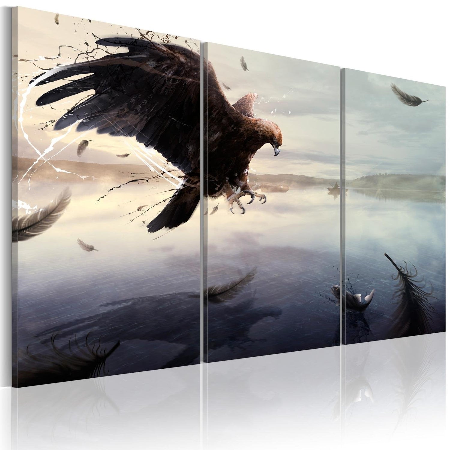 Stretched Canvas Animal Art - Eagle Above The Surface Of A Lake-Tiptophomedecor